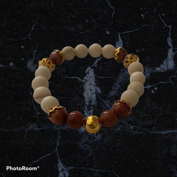 Bronze and Cream Stone Bracelet - Picture 2 of 3